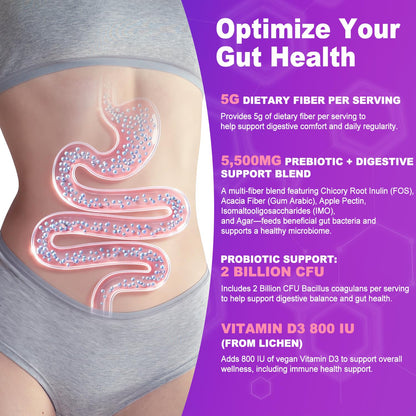 Prebiotic Fiber Gummies, 5g Fiber per Serving, 2 Billion CFU Bacillus Coagulans + Vitamin D3, Sugar Free Pectin Mixed Berry Gummies, Inulin (FOS) + Acacia - dailyvitalstore