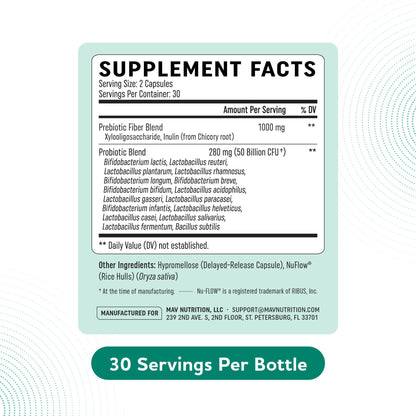 Prebiotics and Probiotics | 50 Billion CFU, 16 Probiotic Strains & Inulin Prebiotic Fiber | Delayed Release Capsules | Gut Health Support | Prebiotics and Probiotics for Women & Men | Non-GMO | 60 Ct - dailyvitalstore
