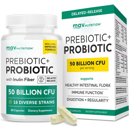 Prebiotics and Probiotics | 50 Billion CFU, 16 Probiotic Strains & Inulin Prebiotic Fiber | Delayed Release Capsules | Gut Health Support | Prebiotics and Probiotics for Women & Men | Non-GMO | 60 Ct - dailyvitalstore
