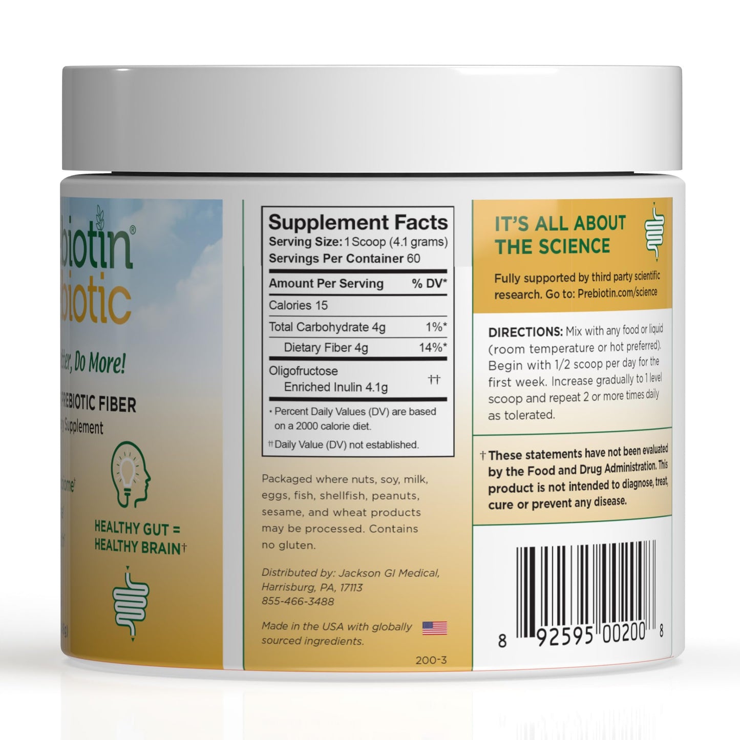 Prebiotin Prebiotic Fiber Supplement Powder 8.68 oz Supports Digestive Health High Fiber, Boosts Probiotics, Reduces Hunger All-Natural, Gluten-Free - dailyvitalstore