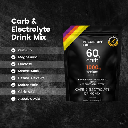 Precision Fuel PF60 Carb & Electrolyte Drink Mix Powder for Hydration & Energy - Endurance Sports Nutrition, Vegan, Hypotonic - 60g Carb, 1000mg Sodium per Litre - Mild Citrus Flavor, 1-Pack - dailyvitalstore