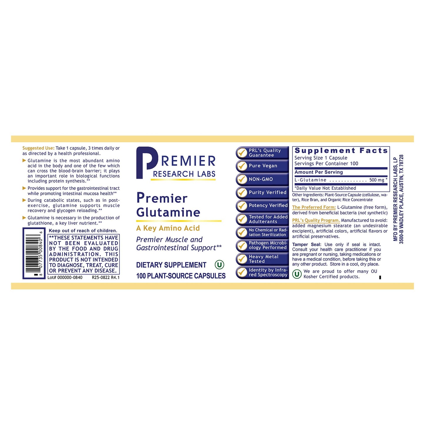 Premier Glutamine by Premier Research Labs - 100 caps - dailyvitalstore
