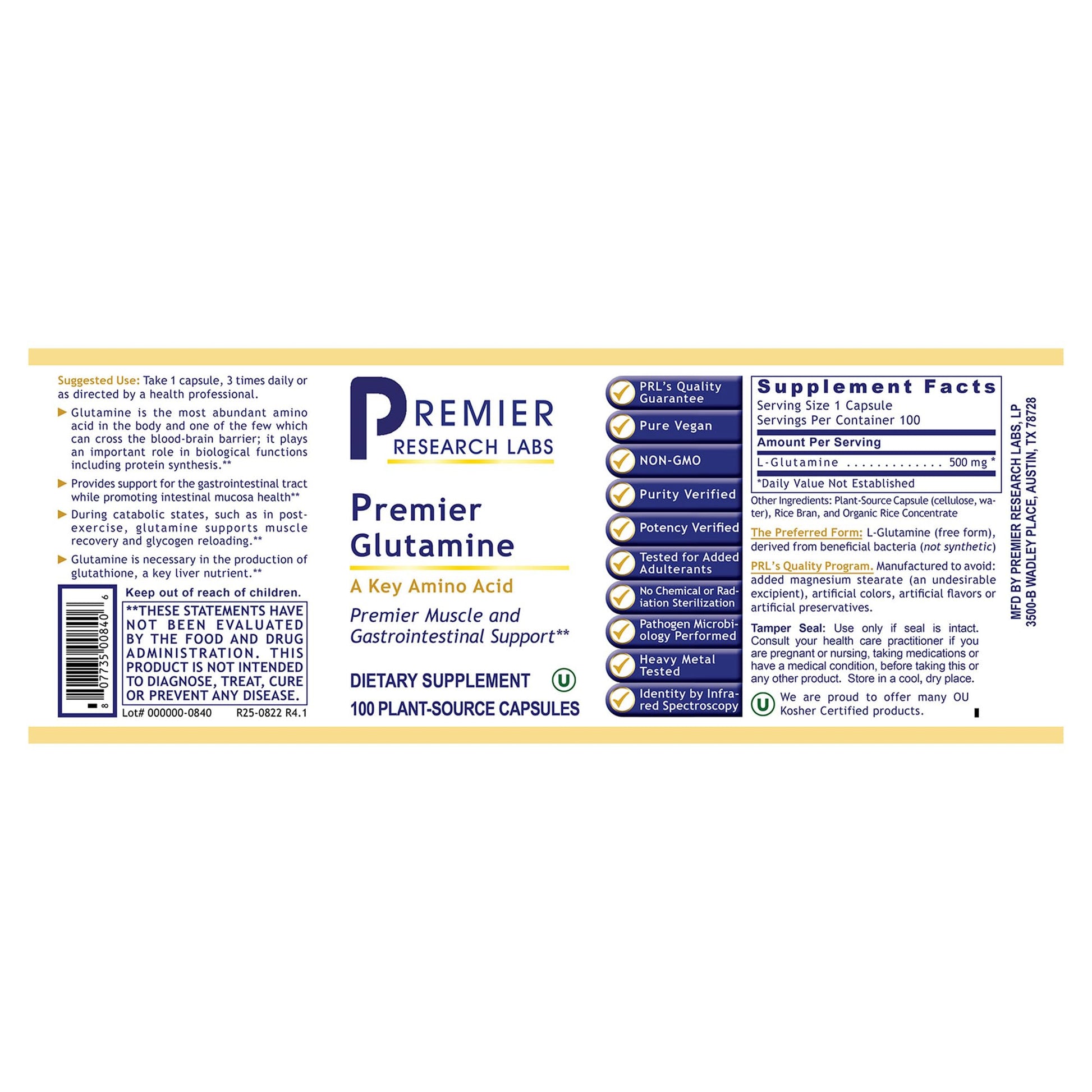 Premier Glutamine by Premier Research Labs - 100 caps - dailyvitalstore