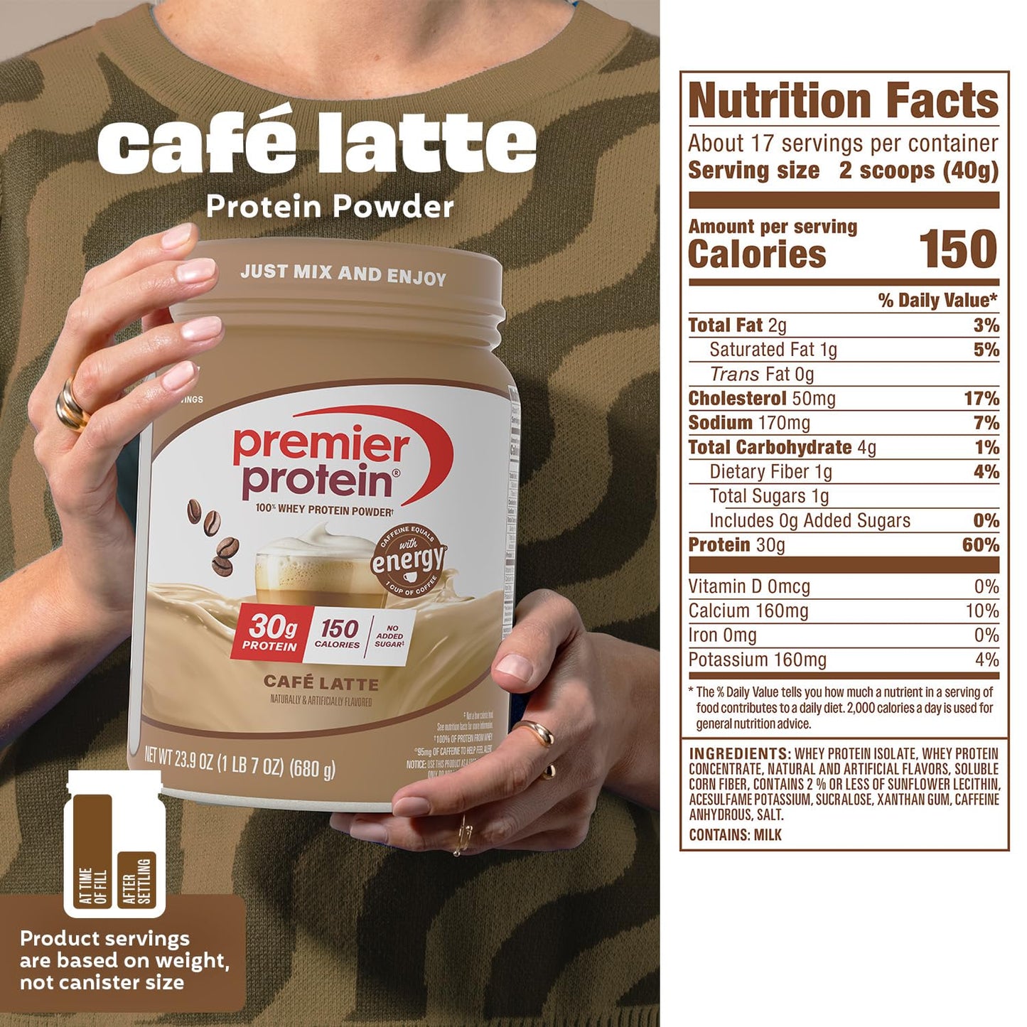 Premier Protein Powder, Café Latte, 30g Protein, 95mg Caffeine for Energy, No Added Sugar, 100% Whey Protein, Keto Friendly - dailyvitalstore