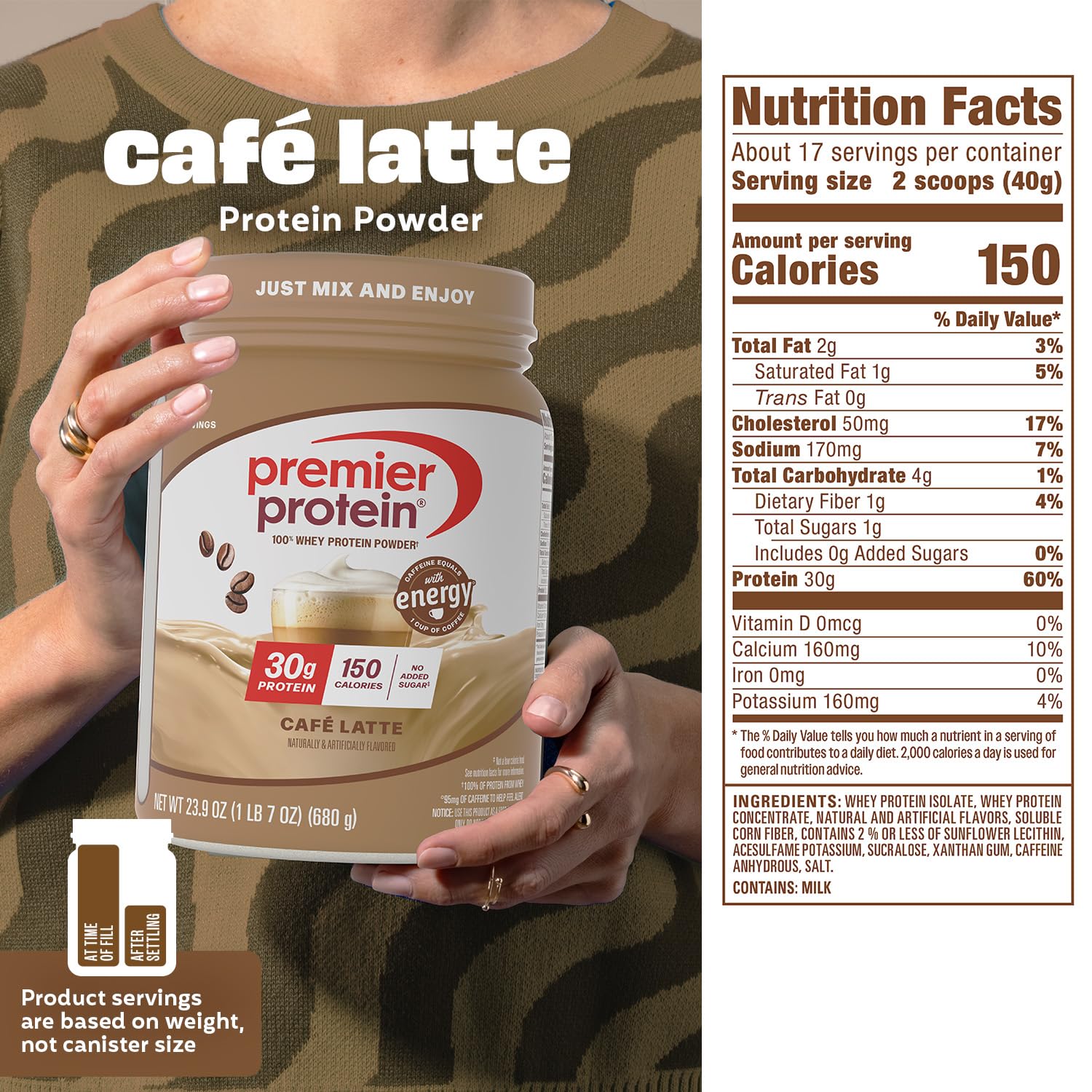 Premier Protein Powder, Café Latte, 30g Protein, 95mg Caffeine for Energy, No Added Sugar, 100% Whey Protein, Keto Friendly - dailyvitalstore