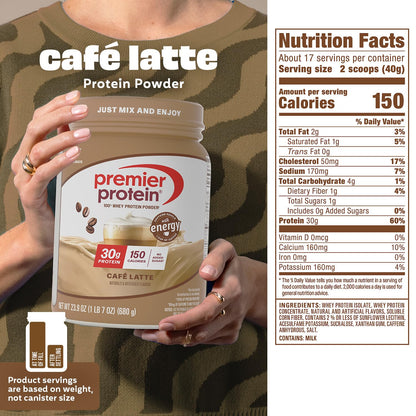 Premier Protein Powder, Café Latte, 30g Protein, 95mg Caffeine for Energy, No Added Sugar, 100% Whey Protein, Keto Friendly - dailyvitalstore