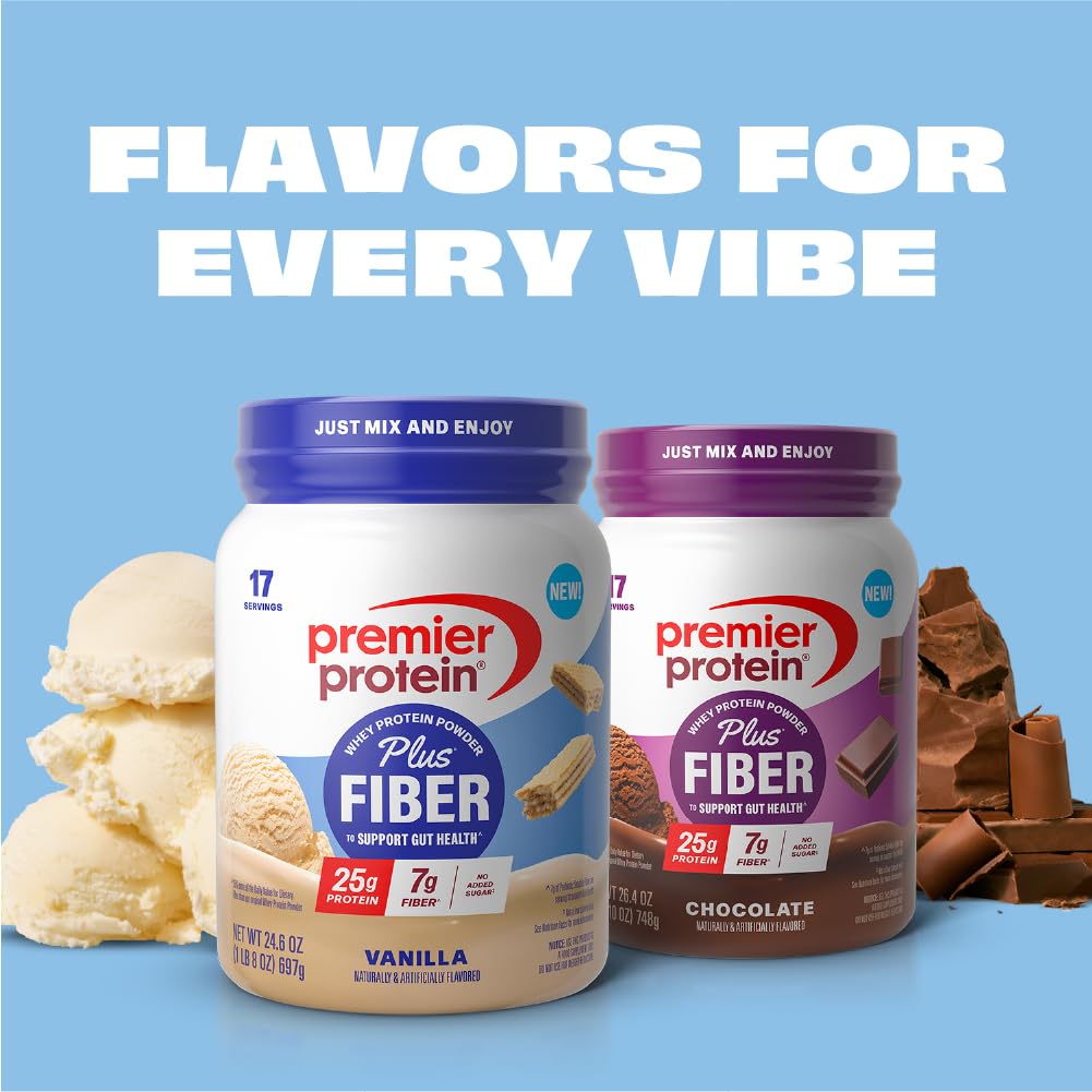 Premier Protein Powder Plus Fiber, Vanilla, 25g Protein, 7g Fiber to Support Gut Health, No Added Sugar (17 Servings) - dailyvitalstore