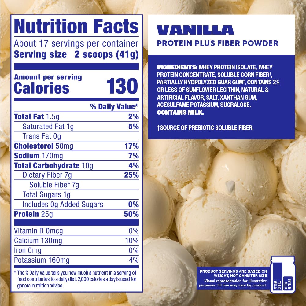 Premier Protein Powder Plus Fiber, Vanilla, 25g Protein, 7g Fiber to Support Gut Health, No Added Sugar (17 Servings) - dailyvitalstore