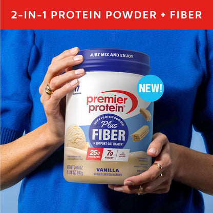 Premier Protein Powder Plus Fiber, Vanilla, 25g Protein, 7g Fiber to Support Gut Health, No Added Sugar (17 Servings) - dailyvitalstore