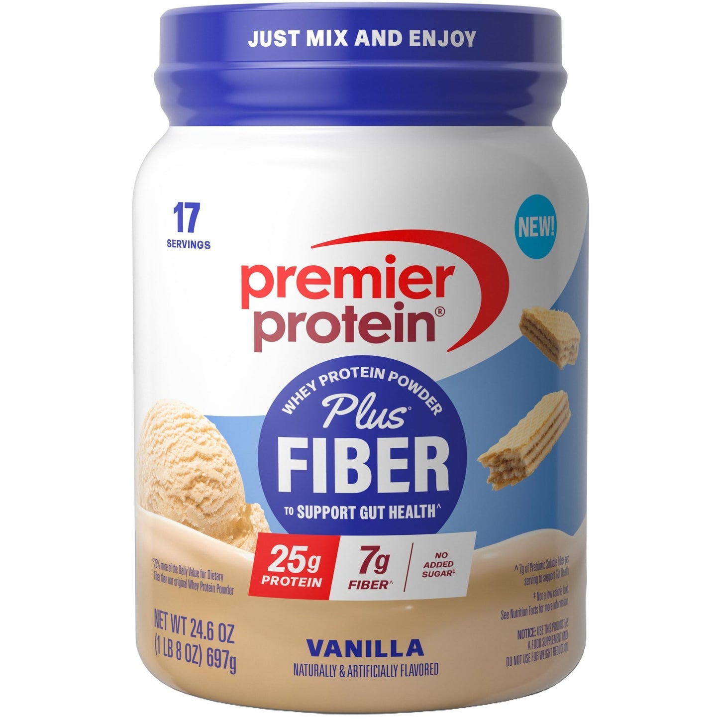 Premier Protein Powder Plus Fiber, Vanilla, 25g Protein, 7g Fiber to Support Gut Health, No Added Sugar (17 Servings) - dailyvitalstore
