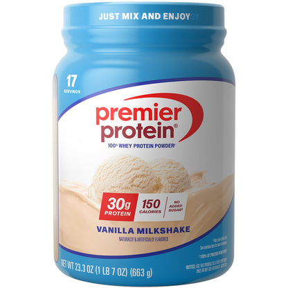 Premier Protein Powder, Vanilla Milkshake, 30g Protein, 1g Sugar, 100% Whey Protein, Keto Friendly, No Soy, Gluten Free, 23.3 oz (17 Servings) - dailyvitalstore