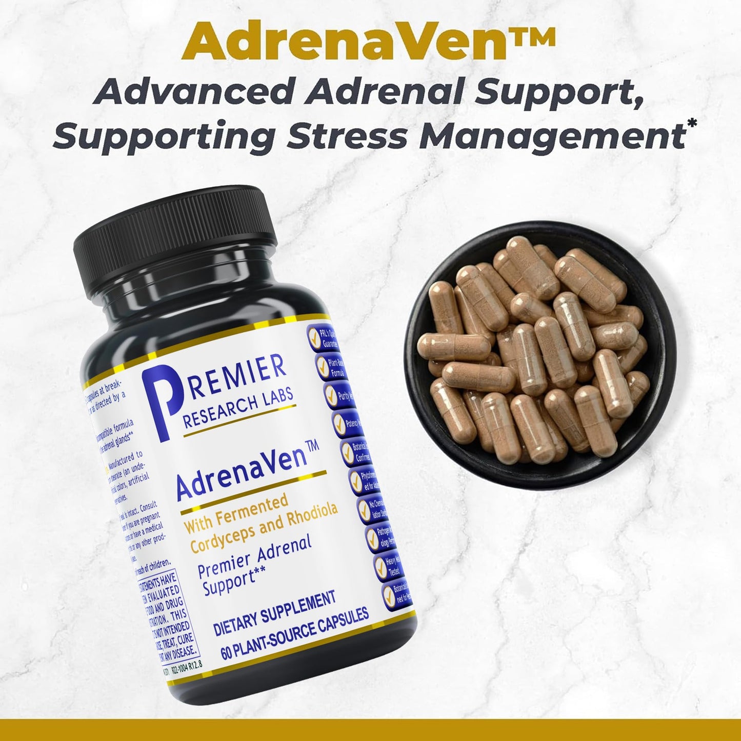 Premier Research Labs 30 Servings-AdrenaVen - Adrenal Health Supplement, Supports Adrenal Gland Health and Stress Response - Organic Adrenal Health - 60 Plant-Source Capsules - dailyvitalstore