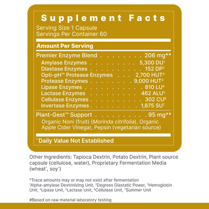 Premier Research Labs Active Digestive Enzymes with Probiotic and Prebiotics - Promotes Full-Spectrum Digestive Support - with Amylase, Protease & Lipase, 60 Plant-Sourced Capsules - dailyvitalstore