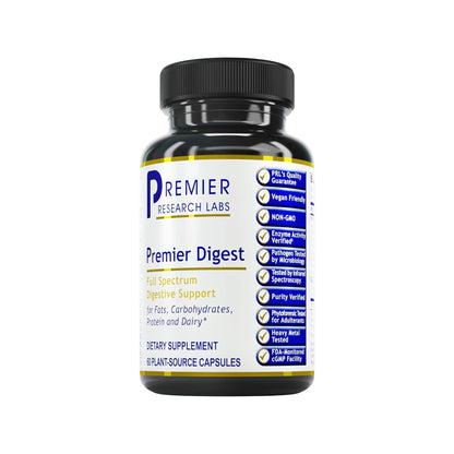 Premier Research Labs Active Digestive Enzymes with Probiotic and Prebiotics - Promotes Full-Spectrum Digestive Support - with Amylase, Protease & Lipase, 60 Plant-Sourced Capsules - dailyvitalstore