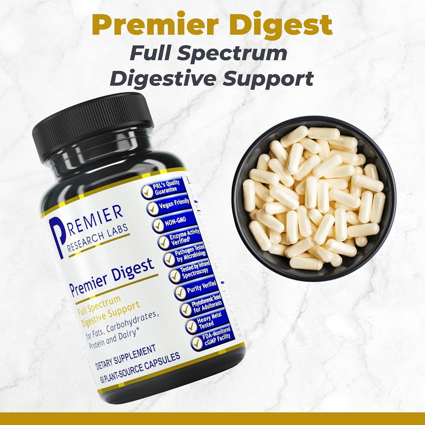 Premier Research Labs Active Digestive Enzymes with Probiotic and Prebiotics - Promotes Full-Spectrum Digestive Support - with Amylase, Protease & Lipase, 60 Plant-Sourced Capsules - dailyvitalstore