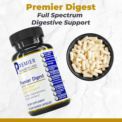 Premier Research Labs Active Digestive Enzymes with Probiotic and Prebiotics - Promotes Full-Spectrum Digestive Support - with Amylase, Protease & Lipase, 60 Plant-Sourced Capsules - dailyvitalstore