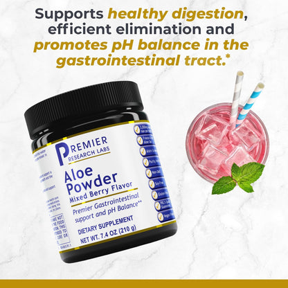 Premier Research Labs Aloe Powder - Aloe Vera Powder, Aloe Vera Drink Mix for Skin and Digestion, Aloe Barbadensis Leaf Extract with Acemannan, Freeze Dried - Mixed Berry, 7.4 Oz (30 Servings) - dailyvitalstore