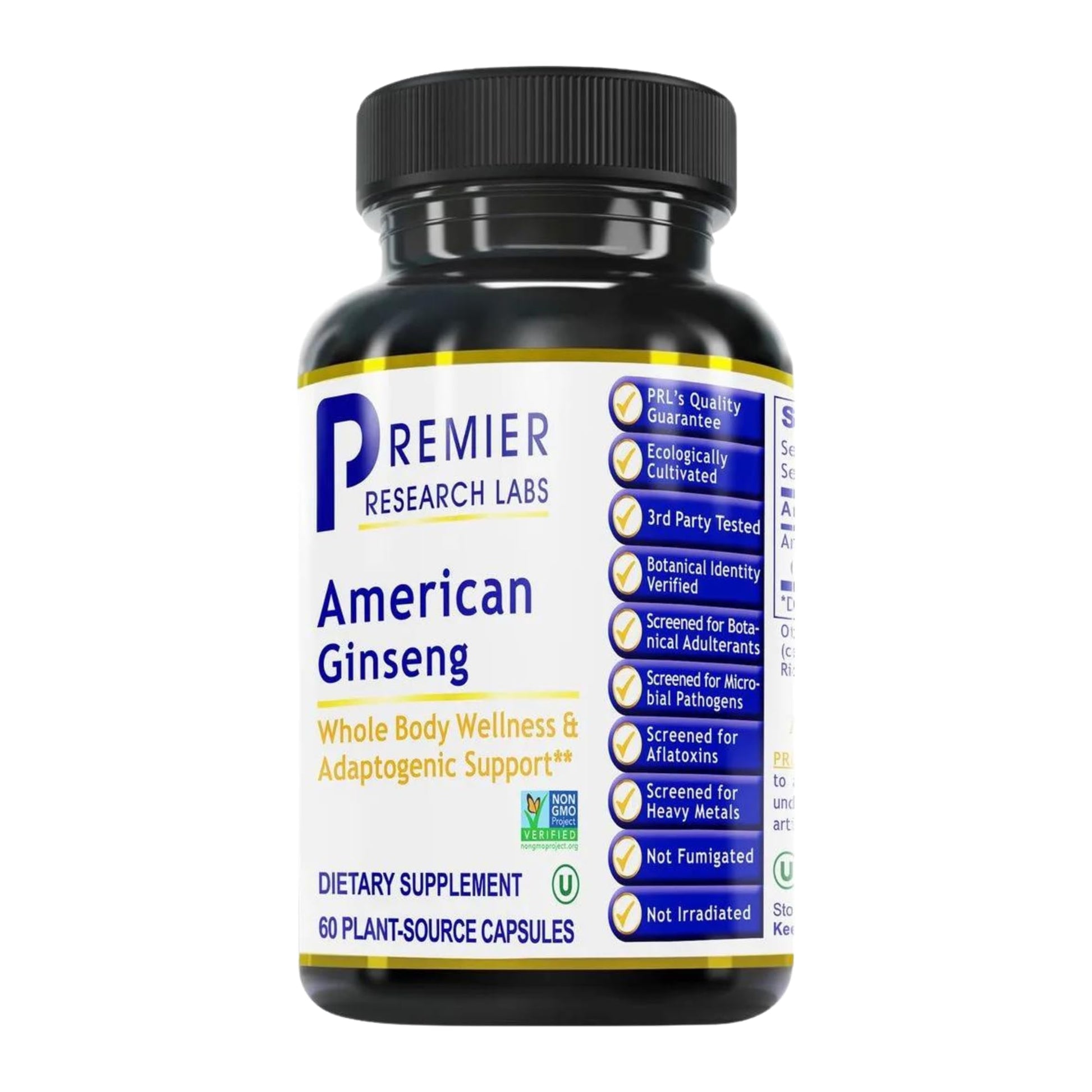 Premier Research Labs American Ginseng Supplement - American Ginseng Capsules, Herbal Ginseng Root Pills, North American Ginseng Herb Extract, Calming Energy Supplement - 60 Plant-Based Capsules - dailyvitalstore