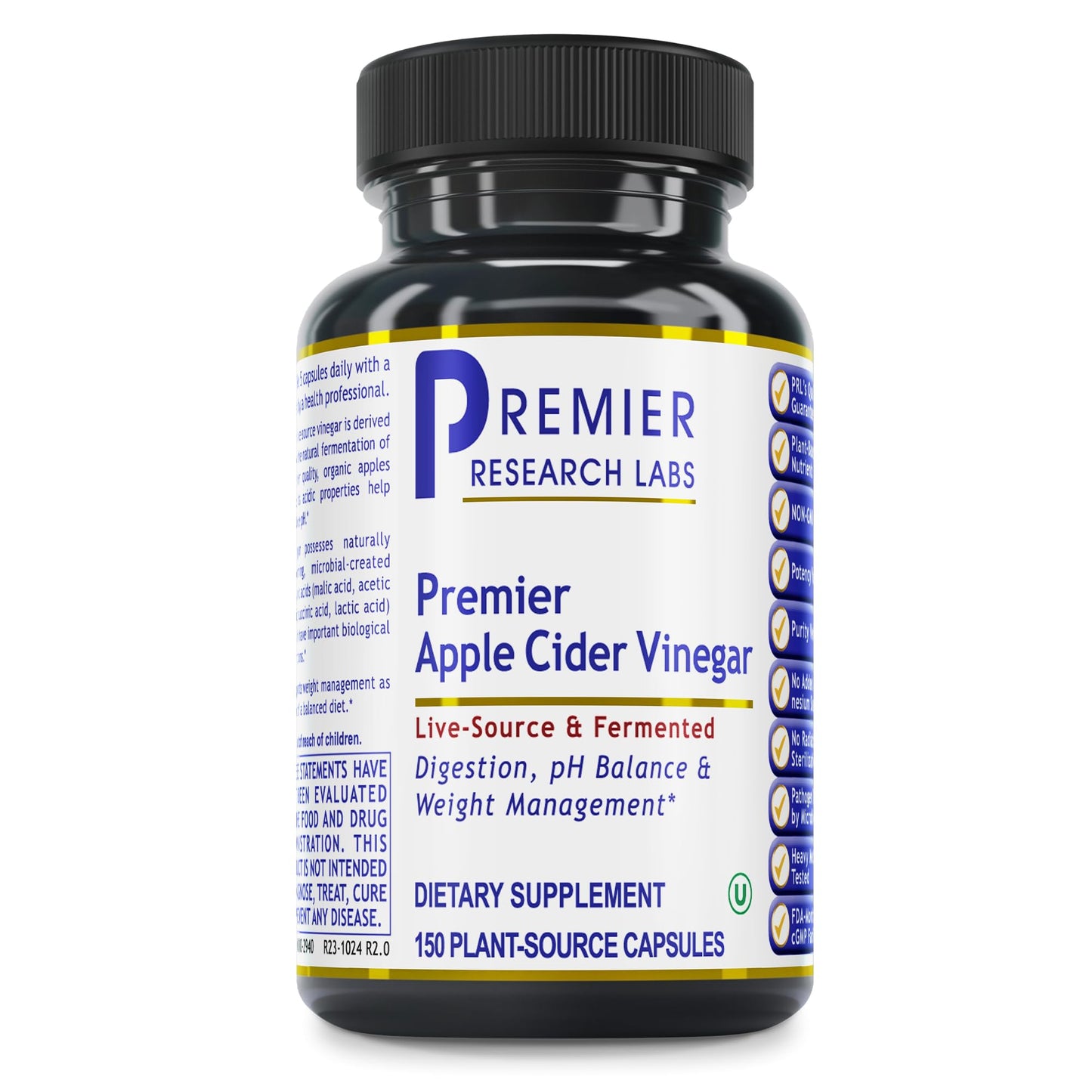 Premier Research Labs Apple Cider Vinegar Capsules - ACV Capsules, Apple Cider Vinegar Pills, Supplement for Digestion, pH Balance, Microbiome Health for Women and Men - 150 Vegetarian Capsules - dailyvitalstore