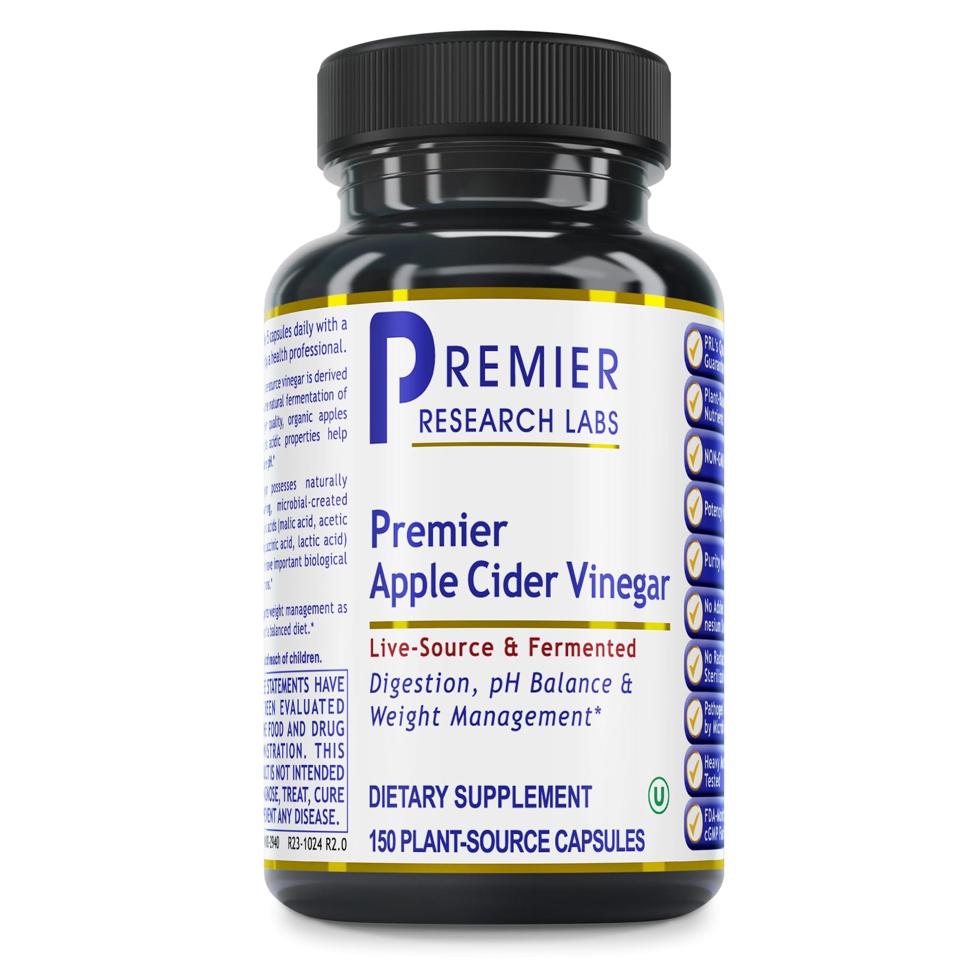 Premier Research Labs Apple Cider Vinegar Capsules - ACV Capsules, Apple Cider Vinegar Pills, Supplement for Digestion, pH Balance, Microbiome Health for Women and Men - 150 Vegetarian Capsules - dailyvitalstore