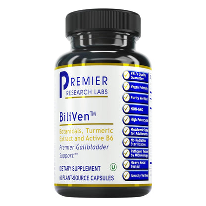 Premier Research Labs BiliVen -Gallbladder & Liver Cleanse Supplement, Gallbladder Support Pills with Artichoke Extract, Milk Thistle, Vitamin B6, Beet Root, Turmeric, Curcumin- 60 Vegetarian Capsules - dailyvitalstore