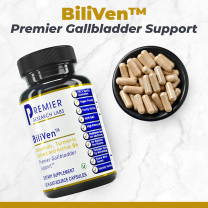 Premier Research Labs BiliVen -Gallbladder & Liver Cleanse Supplement, Gallbladder Support Pills with Artichoke Extract, Milk Thistle, Vitamin B6, Beet Root, Turmeric, Curcumin- 60 Vegetarian Capsules - dailyvitalstore