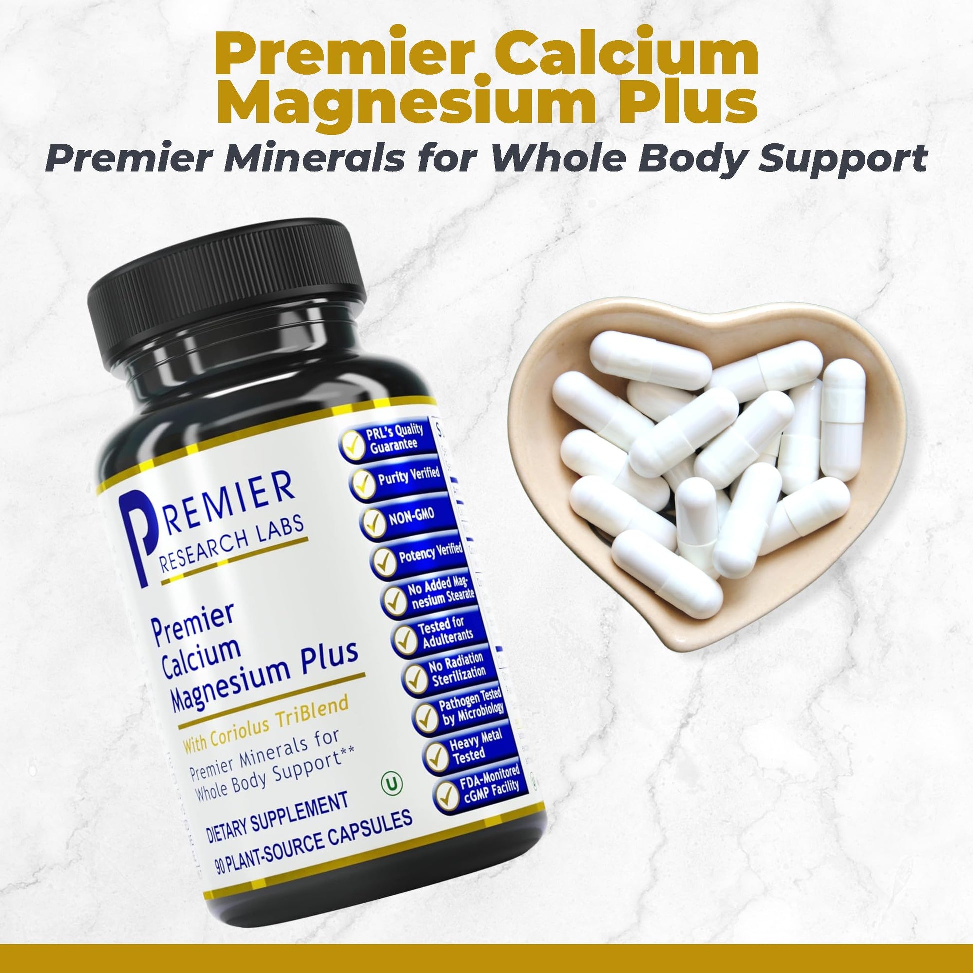 Premier Research Labs Calcium Magnesium Plus - Calcium Magnesium Supplement, Calcium Supplement for Bone Health, with Mushroom Complex - Reishi & Lions Mane - 90 Vegetarian Capsules - dailyvitalstore