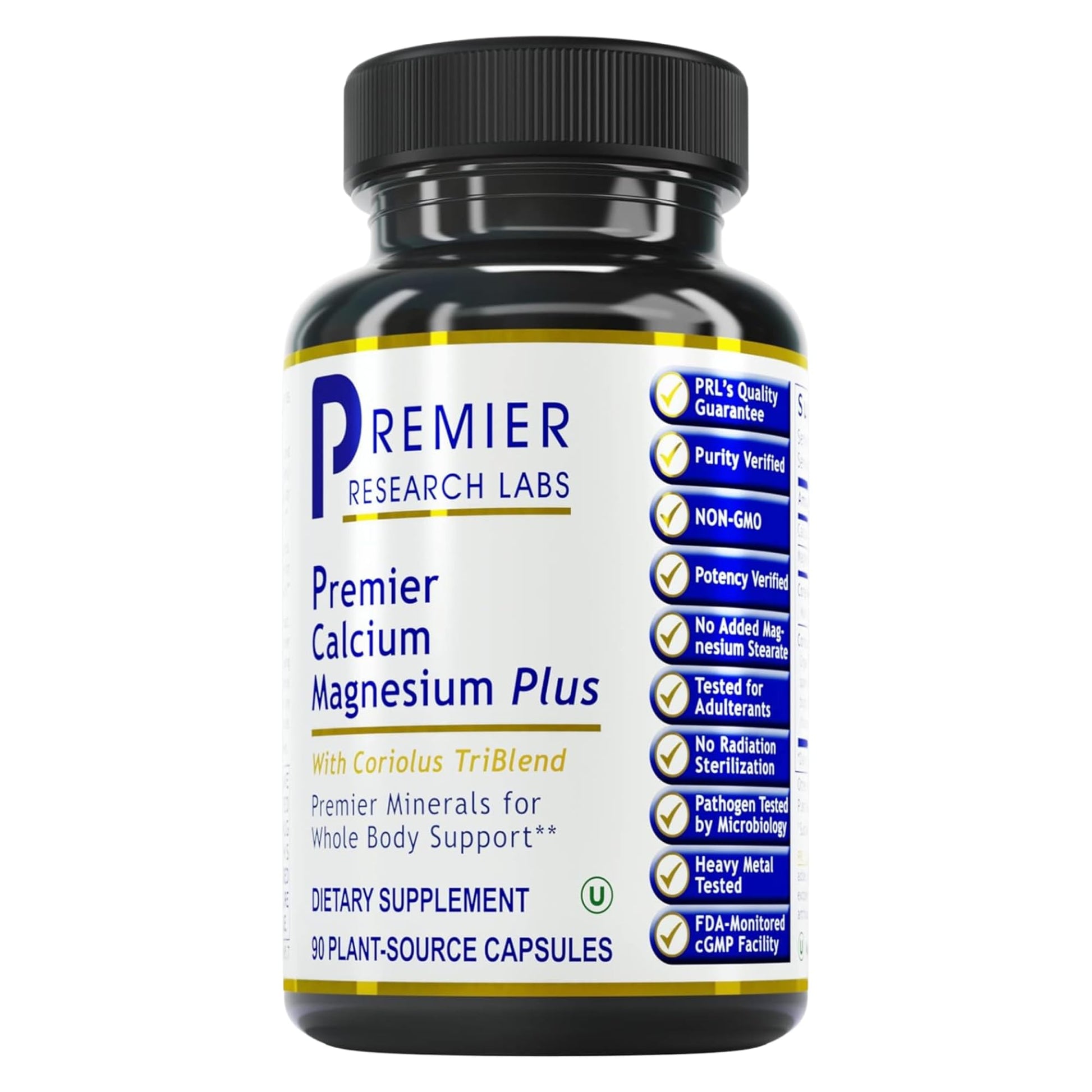 Premier Research Labs Calcium Magnesium Plus - Calcium Magnesium Supplement, Calcium Supplement for Bone Health, with Mushroom Complex - Reishi & Lions Mane - 90 Vegetarian Capsules - dailyvitalstore