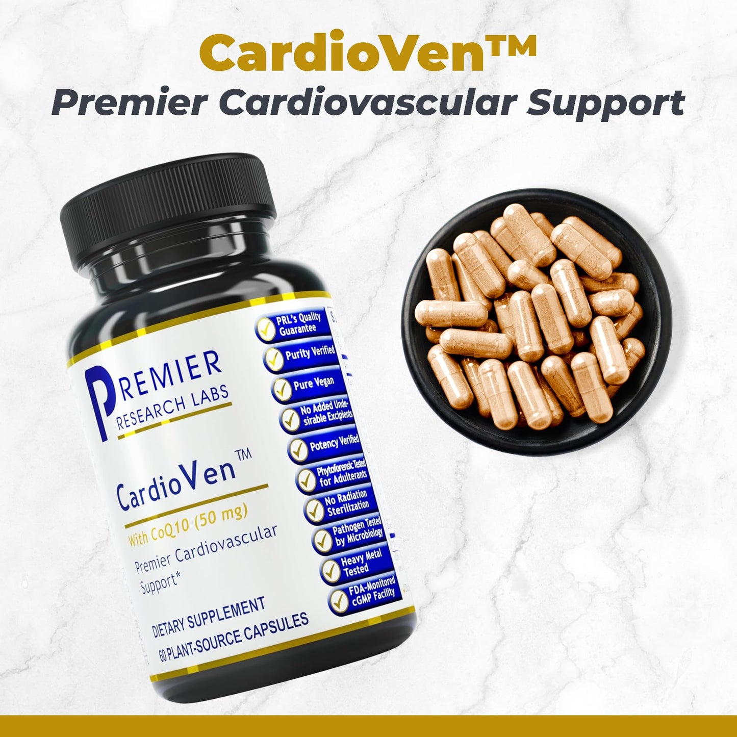 Premier Research Labs CardioVen - CoQ10, Coenzyme Q10, Co Q 10 Supplement 50mg, Ubiquinol with Chlorella, Tocotrienol & Cayenne Pepper for Heart Health, Antioxidant Support - 60 Vegetarian Capsules - dailyvitalstore