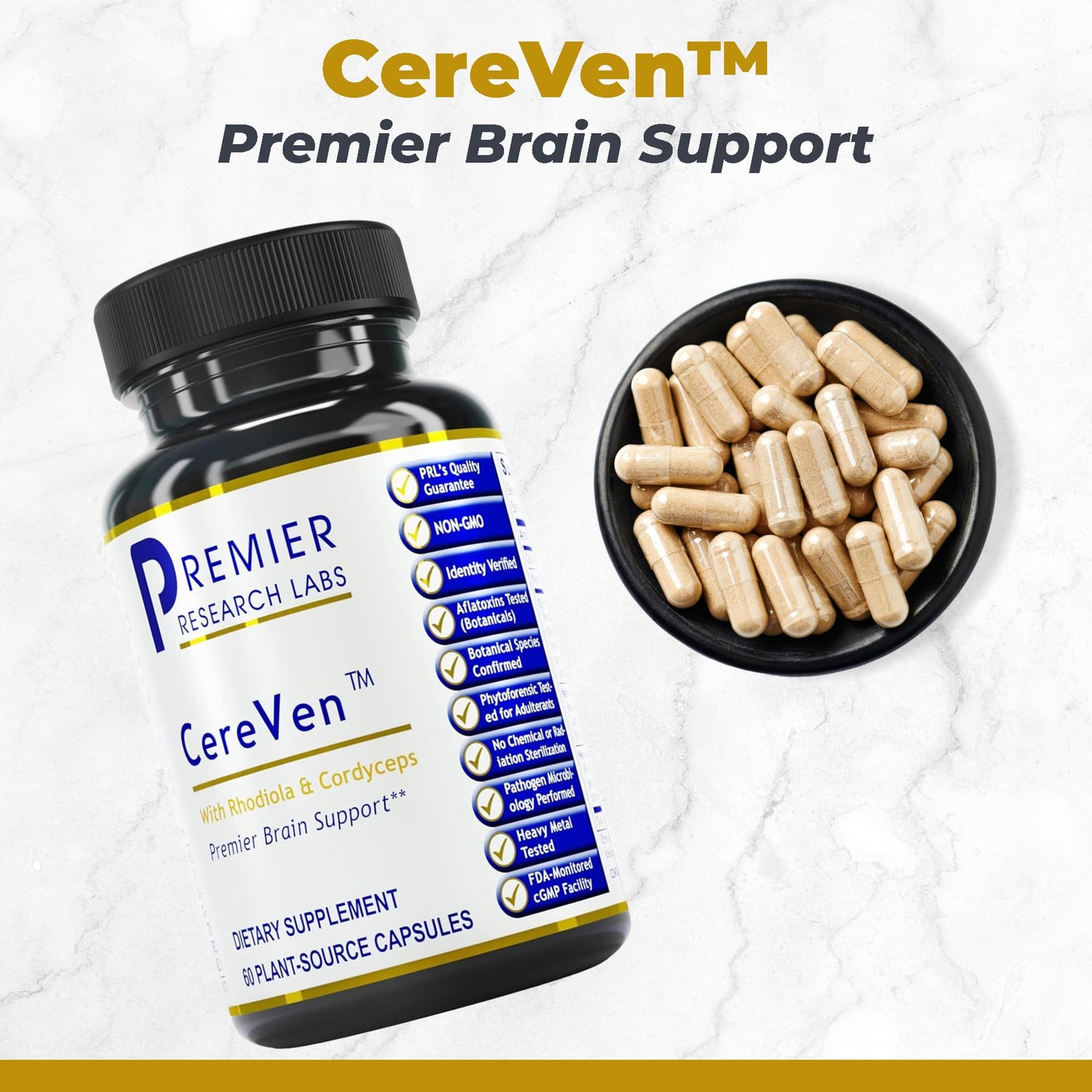 Premier Research Labs CereVen - Herbal Brain Supplement for Memory & Focus Featuring Rhodiola Rosea, Rhodiola Rosea Supplement for Brain Health Support - 60 Vegetarian Capsules - dailyvitalstore