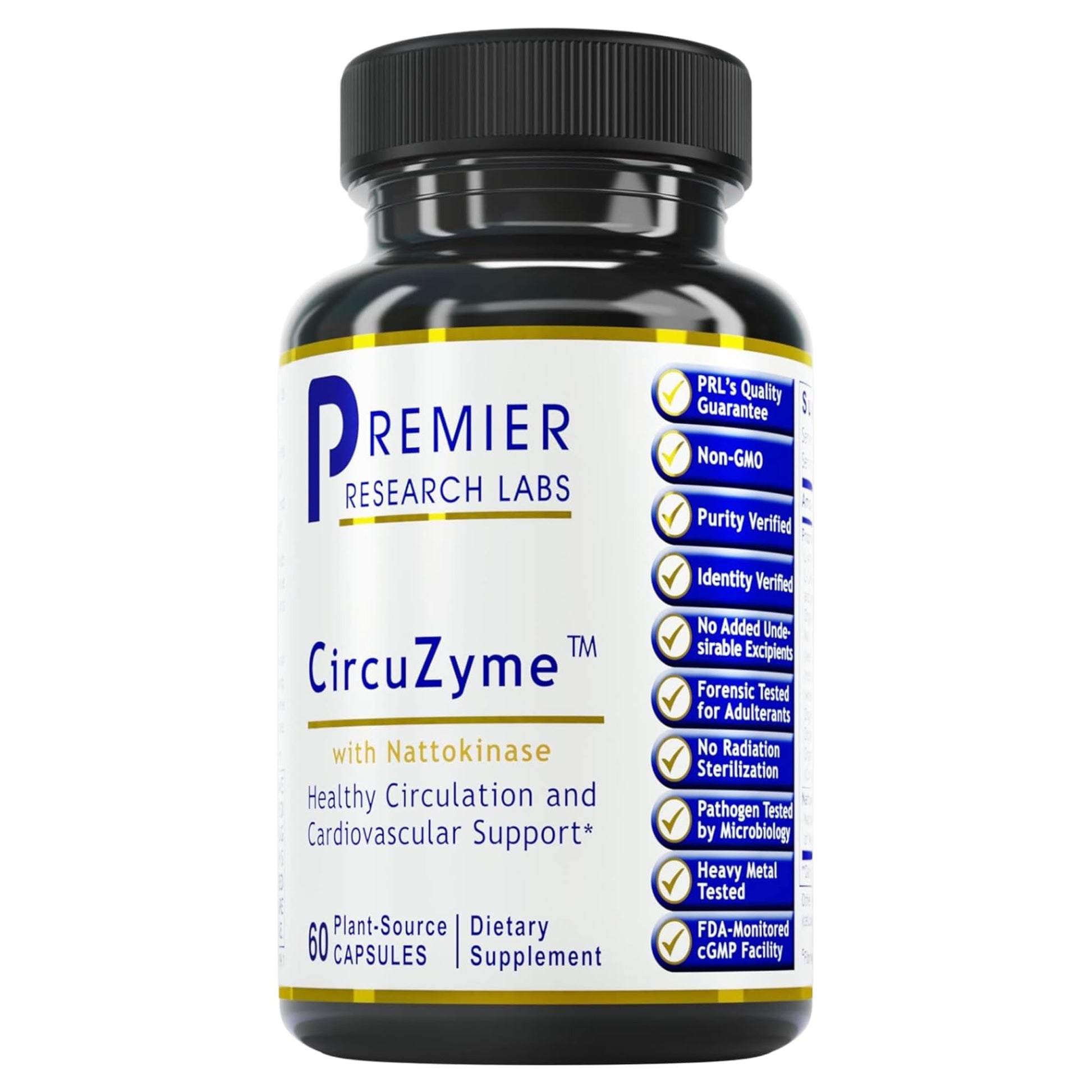 Premier Research Labs CircuZyme - Blood Circulation Supplements Supporting Blood Flow & Vascular Support Featuring Diosmin, Cayenne & Nattokinase, for Men and Women - 60 Vegetarian Capsules - dailyvitalstore