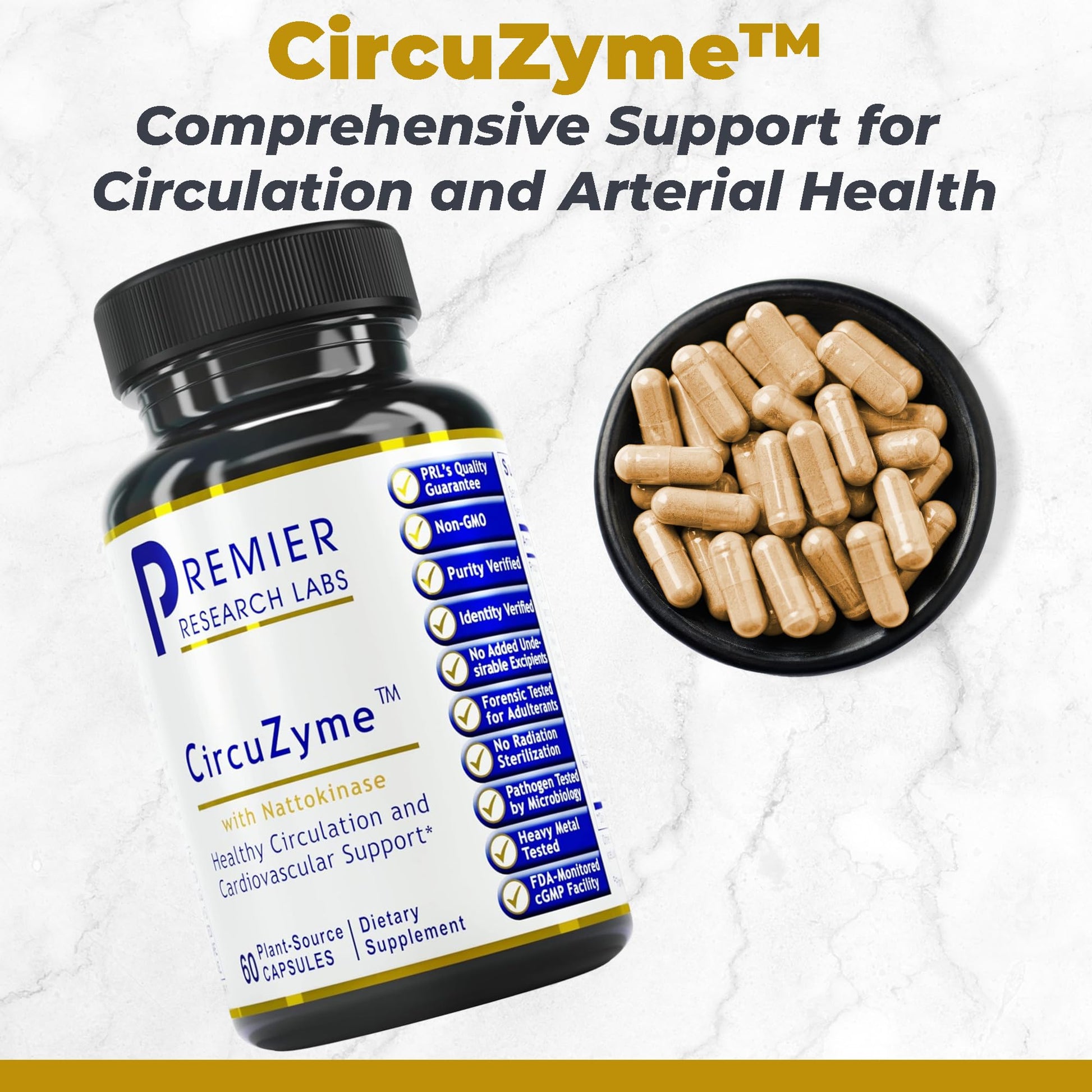 Premier Research Labs CircuZyme - Blood Circulation Supplements Supporting Blood Flow & Vascular Support Featuring Diosmin, Cayenne & Nattokinase, for Men and Women - 60 Vegetarian Capsules - dailyvitalstore