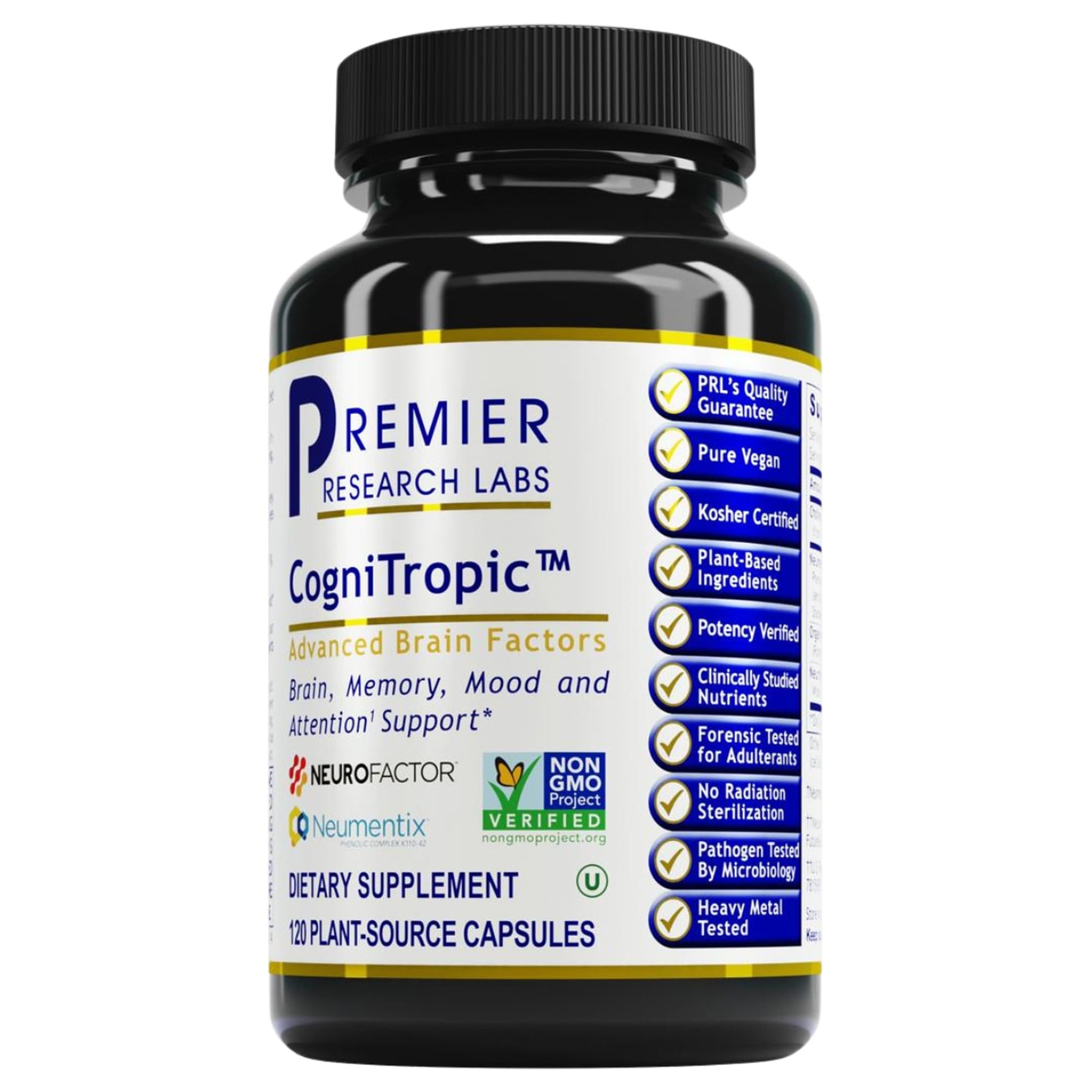 Premier Research Labs Cognitropic - Brain Supplements for Memory and Focus, Focus Supplement, Brain and Memory Power Boost, Clarity Vitamins for Brain, Memory Support - 120 Vegetarian Capsules - dailyvitalstore