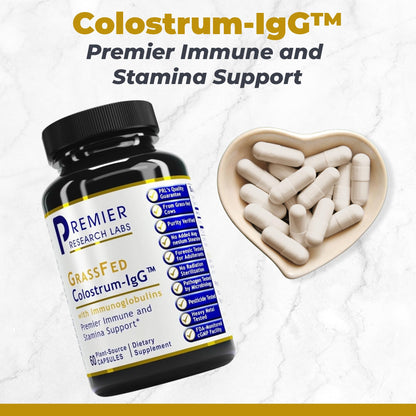 Premier Research Labs Colostrum-IgG - Colostrum Supplement, Bovine Colostrum for Humans, Cow Colostrum for Immune Health, Superfood with Lactoferrin, Amino Acids, Nucleotides - 60 Capsules - dailyvitalstore