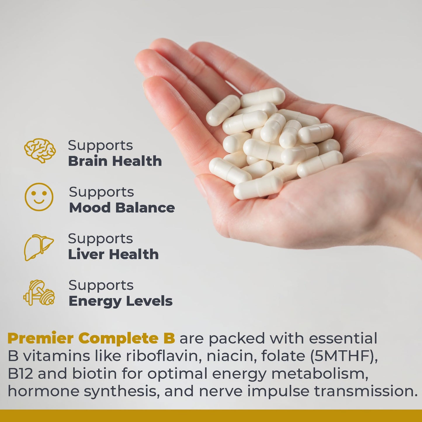 Premier Research Labs Complete B - Vitamin B Complex Supplement for Optimal Health | Vitamin B Supplement with Biotin | 9 Active B Vitamins | for Liver, Energy & Brain Support - 60 Capsules - dailyvitalstore