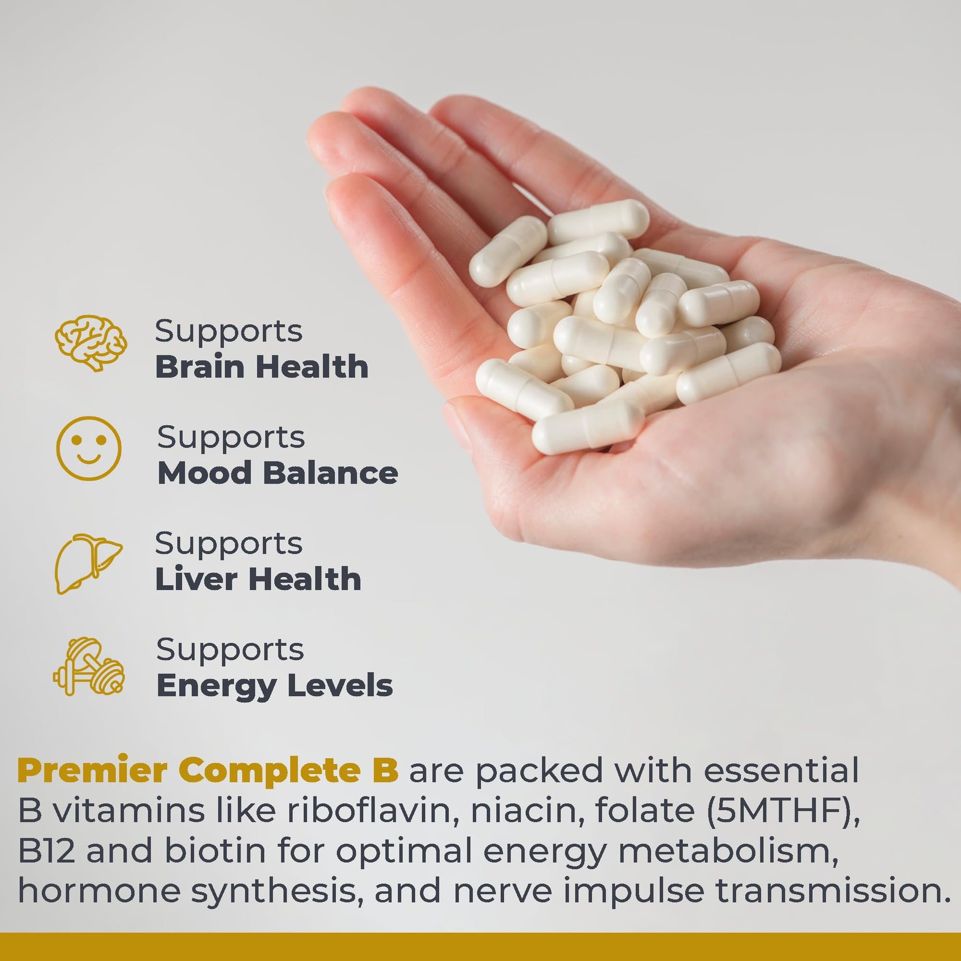 Premier Research Labs Complete B - Vitamin B Complex Supplement for Optimal Health | Vitamin B Supplement with Biotin | 9 Active B Vitamins | for Liver, Energy & Brain Support - 60 Capsules - dailyvitalstore