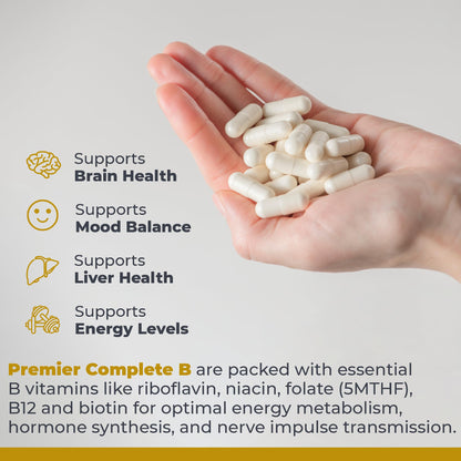 Premier Research Labs Complete B - Vitamin B Complex Supplement for Optimal Health | Vitamin B Supplement with Biotin | 9 Active B Vitamins | for Liver, Energy & Brain Support - 60 Capsules - dailyvitalstore