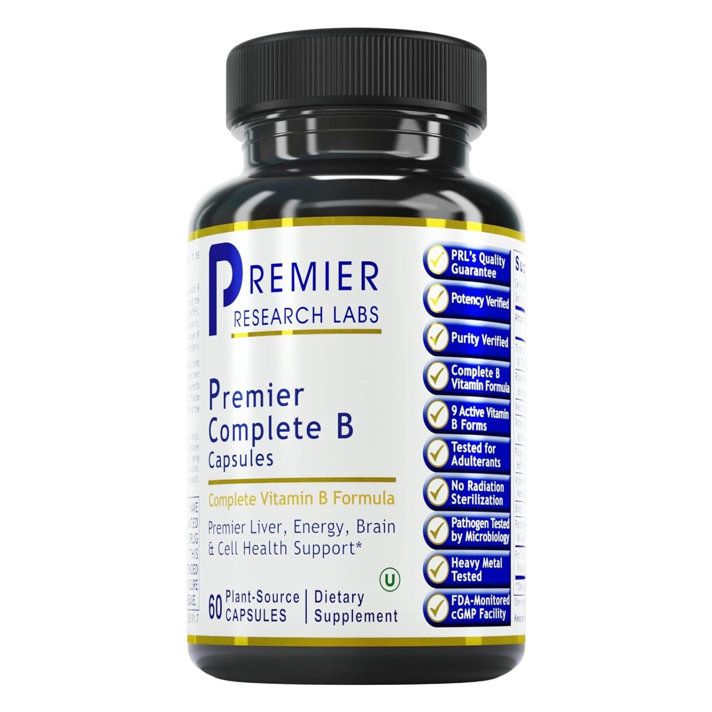 Premier Research Labs Complete B - Vitamin B Complex Supplement for Optimal Health | Vitamin B Supplement with Biotin | 9 Active B Vitamins | for Liver, Energy & Brain Support - 60 Capsules - dailyvitalstore