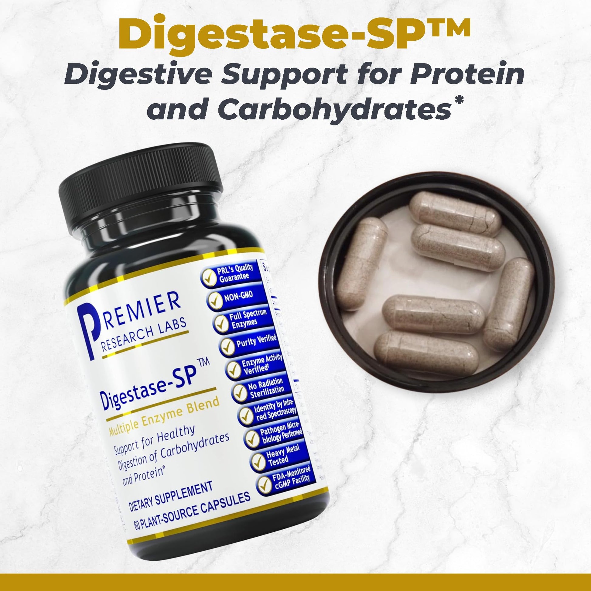 Premier Research Labs Digestase-SP - Enzymes for Digestion, Fermented Digestive Enzymes for Women & Men, Gut Health Support Pills with Peptidase, Hemicellulase - 60 Vegetarian Capsules - dailyvitalstore