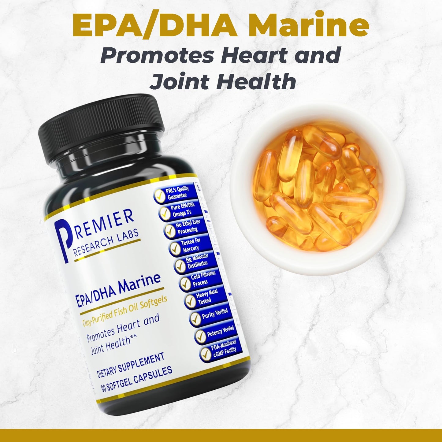 Premier Research Labs EPA DHA Marine Softgels - Omega 3 Fish Oil, EPA DHA Omega 3 Supplement, Fatty Acids for Women & Men, Natural - 90 Softgel Capsules - dailyvitalstore