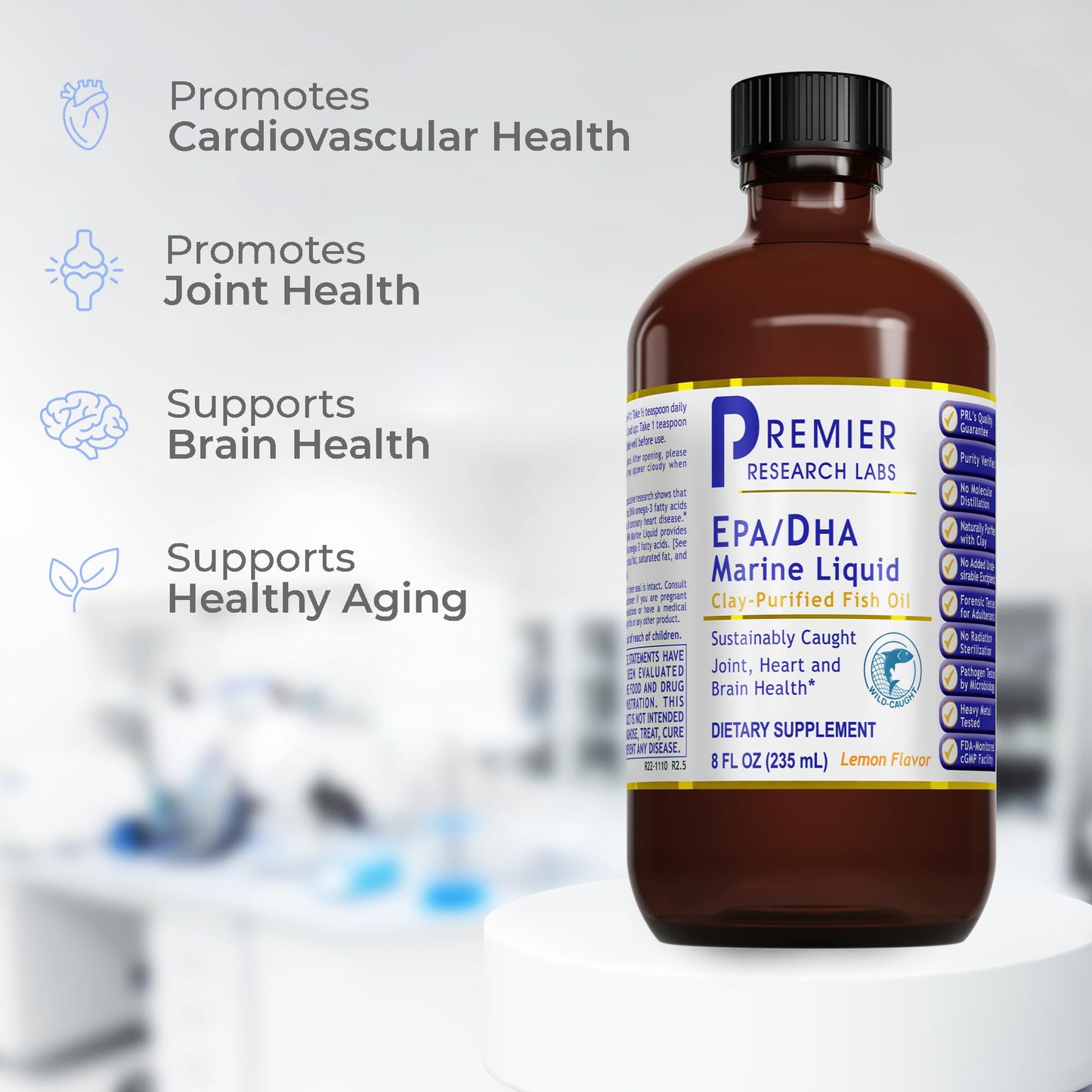 Premier Research Labs EPA/DHA Marine Liquid - Omega 3 Fish Oil Liquid, Omega 3 Liquid Fish Oil Supplement for Adults, Joint, Heart, & Brain Health Support - 8 Fl Oz Bottle - dailyvitalstore