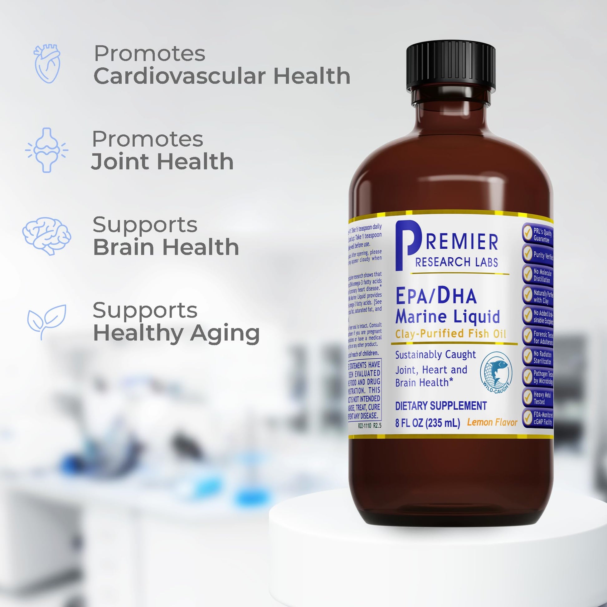 Premier Research Labs EPA/DHA Marine Liquid - Omega 3 Fish Oil Liquid, Omega 3 Liquid Fish Oil Supplement for Adults, Joint, Heart, & Brain Health Support - 8 Fl Oz Bottle - dailyvitalstore