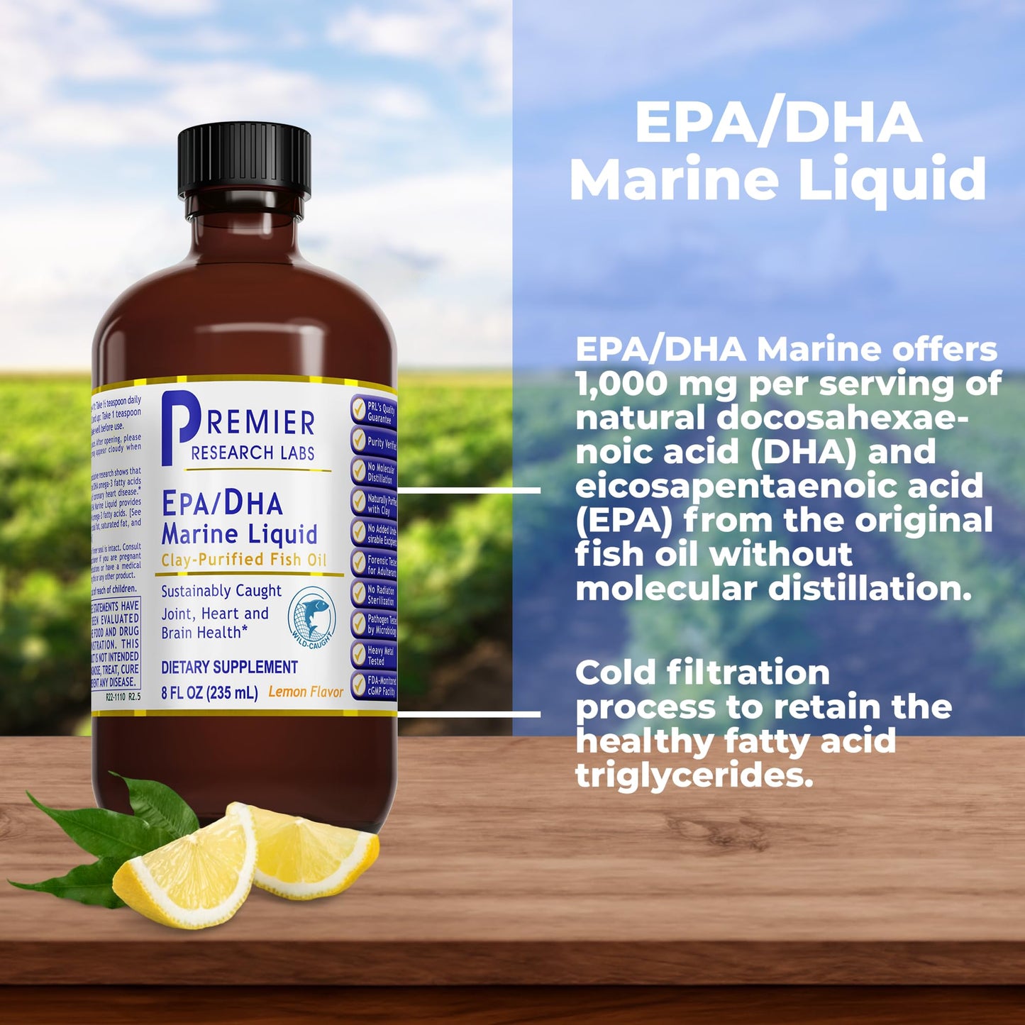 Premier Research Labs EPA/DHA Marine Liquid - Omega 3 Fish Oil Liquid, Omega 3 Liquid Fish Oil Supplement for Adults, Joint, Heart, & Brain Health Support - 8 Fl Oz Bottle - dailyvitalstore