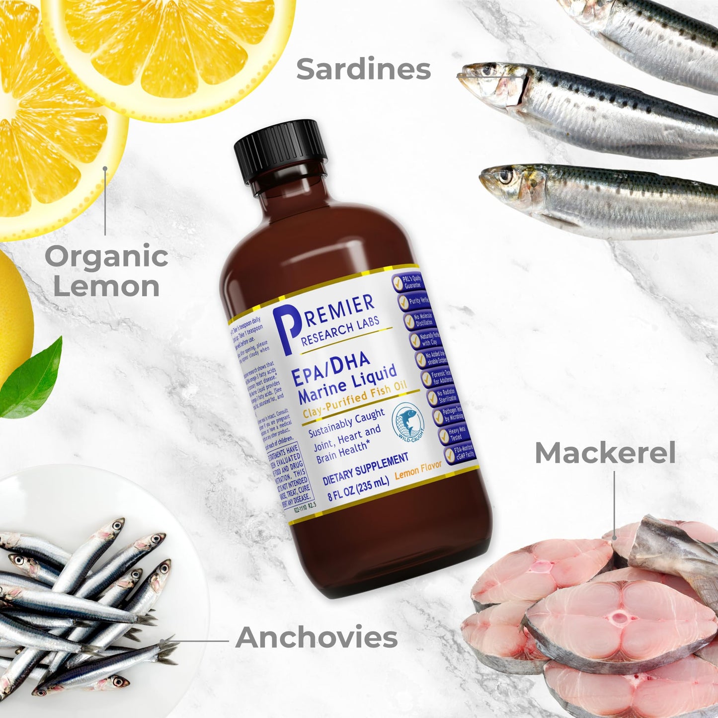 Premier Research Labs EPA/DHA Marine Liquid - Omega 3 Fish Oil Liquid, Omega 3 Liquid Fish Oil Supplement for Adults, Joint, Heart, & Brain Health Support - 8 Fl Oz Bottle - dailyvitalstore