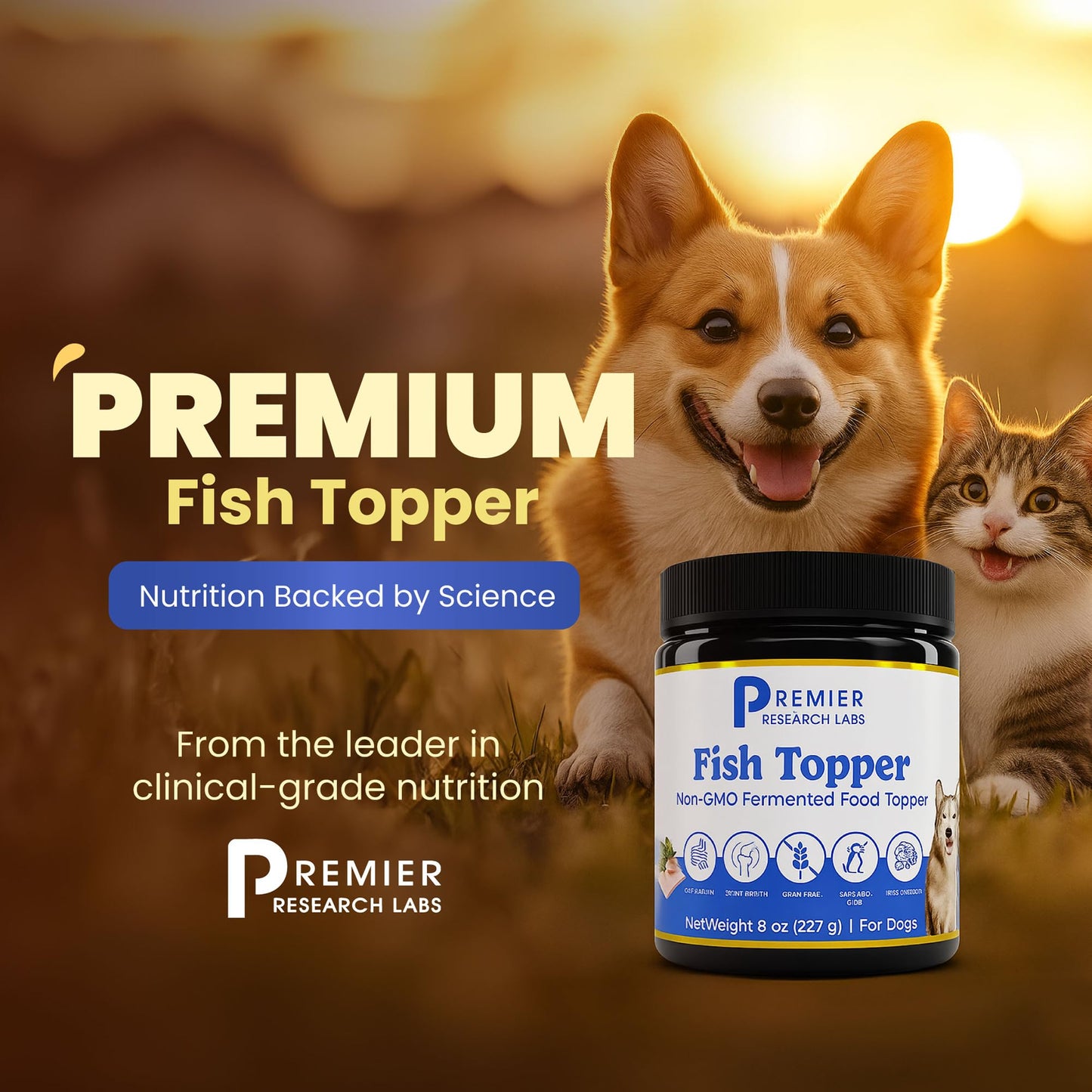 Premier Research Labs Fish Topper - Dried Dog Food Topper for Pets, Meal Mix Ins for Kibble, Supports Gut & Joint Health, Natural Source of Protein, Fermented, Grain Free, Non GMO - 16 oz - dailyvitalstore