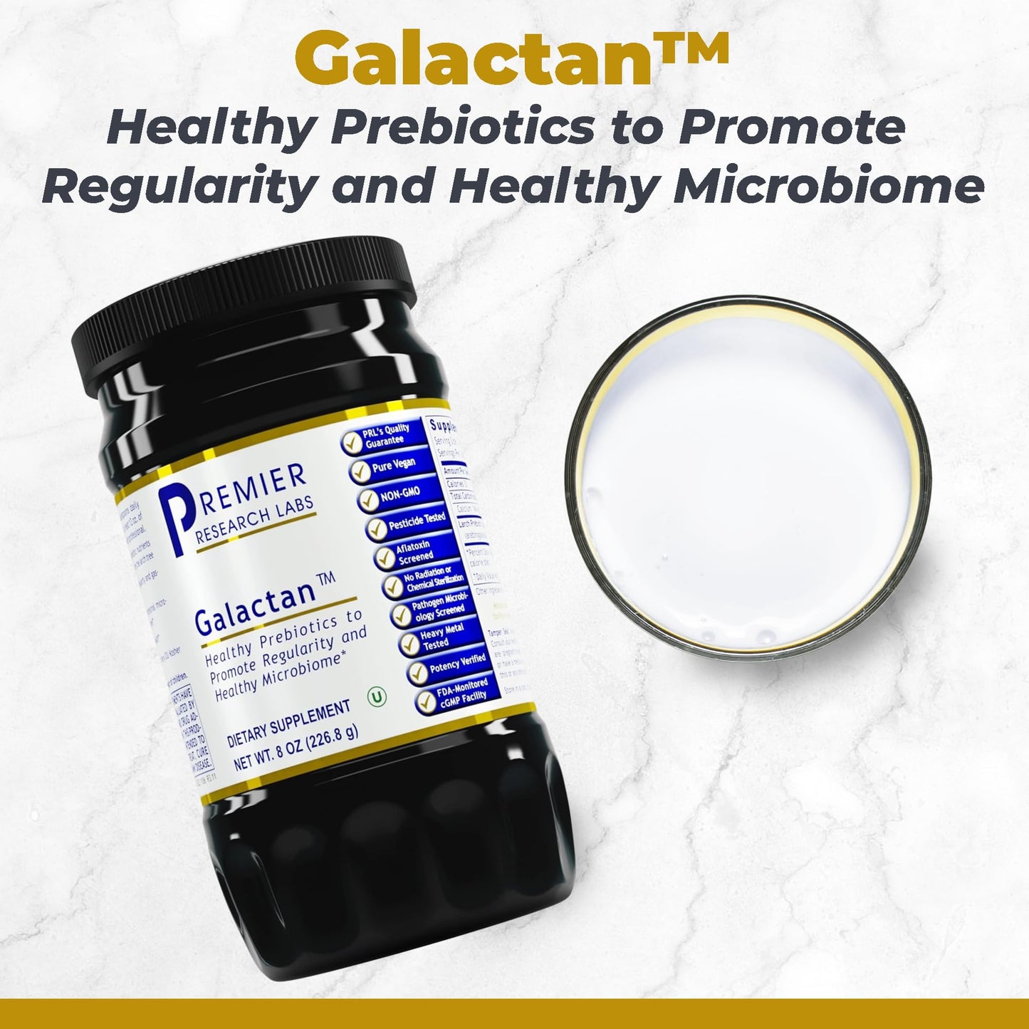 Premier Research Labs Galactan - Larch Arabinogalactan Powder for Men & Women, Prebiotic Fiber Powder for Healthy Gut Microbiome, Larch Tree Extract, Calcium - 8 oz - dailyvitalstore