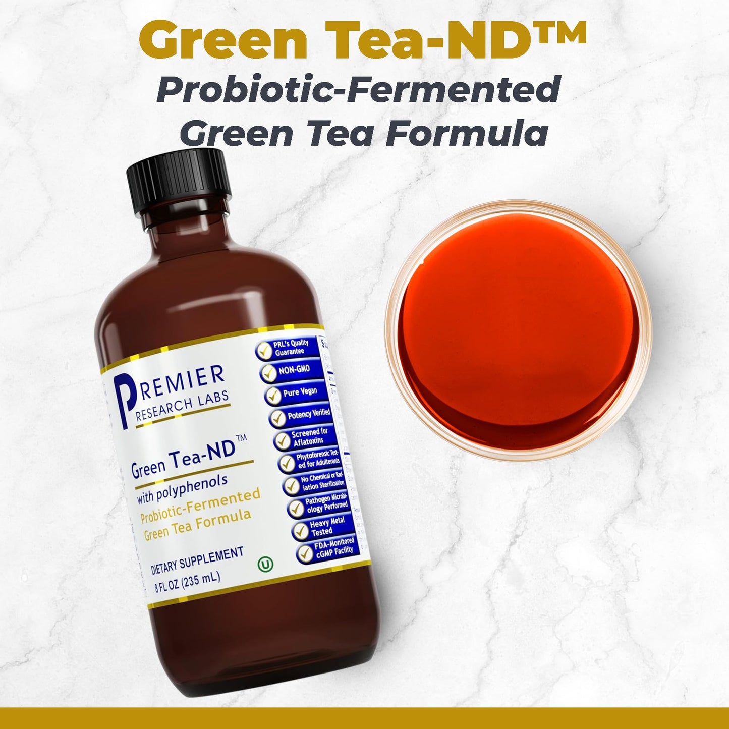 Premier Research Labs Green Tea-ND - Probiotic Fermented Green Tea Extract Supplement with ECGC, Camellia Sinensis Liquid, Supplement Drops for Adults, Vegan Friendly - 8 Fl Oz Bottle - dailyvitalstore