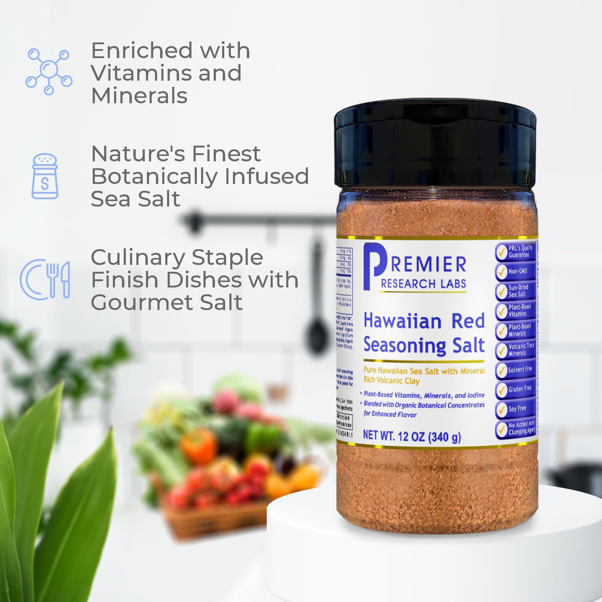 Premier Research Labs Hawaiian Red Seasoning Salt- Pink Salt, Red Hawaiian Salt, Hawaiian Red Alaea Sea Salt for Cooking, Multivitamin for Kids, Enriched with Plant-Derived Vitamins & Minerals- 12 oz - dailyvitalstore