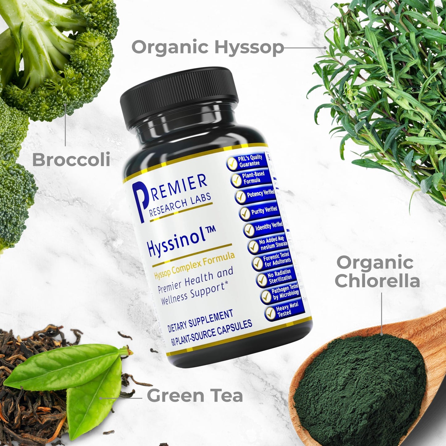 Premier Research Labs Hyssinol - Hyssop Herb, Hyssop Capsules, Wellness Pills with Organic Hyssop Dry Herb, Dietary Supplement with Green Tea, Antioxidant Support - 60 Vegetarian Capsules - dailyvitalstore