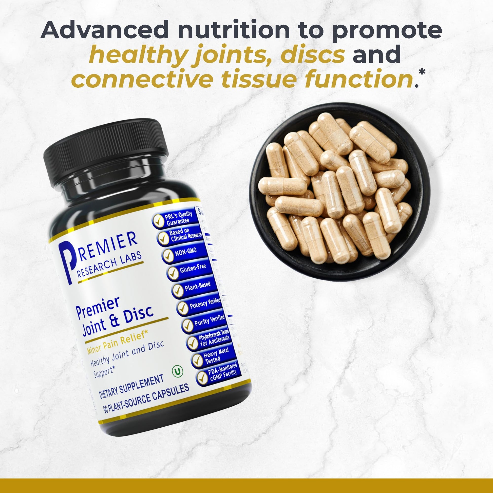 Premier Research Labs Joint & Disc Support Supplement - for Men & Women, Glucosamine, Joint Mobility and Muscle Health, Cartilage Repair, Gluten Free, Plant-Sourced - 90 Capsules - dailyvitalstore